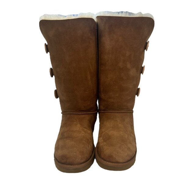 UGG BAILEY 3 Button Boots Women's 10 CHESTNUT Suede Sheepskin Triplet II - Picture 7 of 9